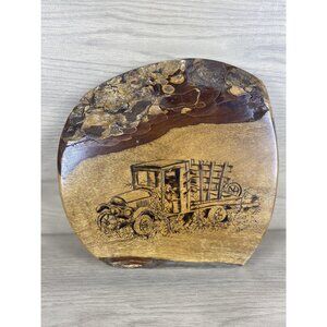 VTG Live Edge Wood Plaque Yosemite Old Truck Carved Slab Picture Desiderata